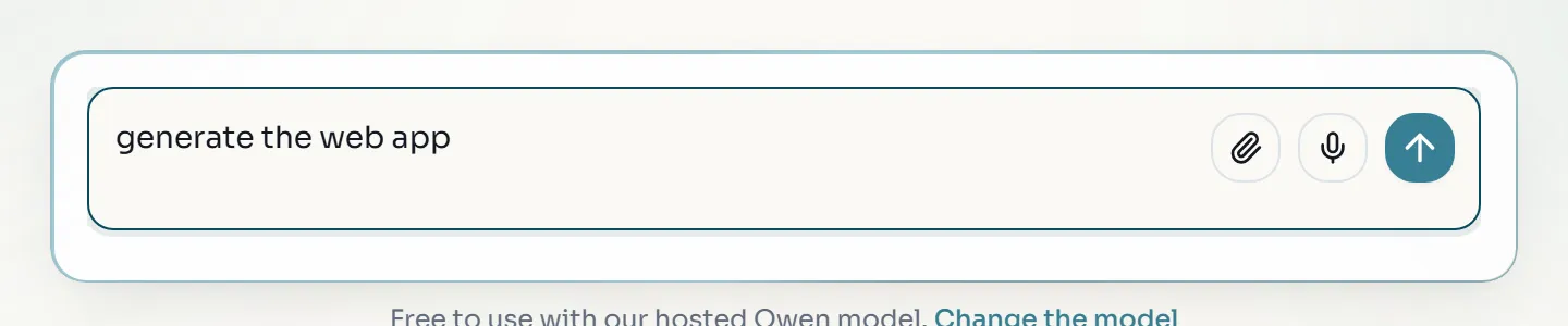 The chat composer containing the text generate the web app
