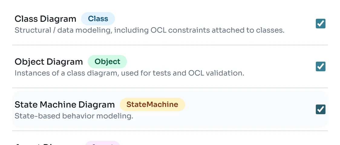 The Modeling Perspectives list in Settings with State Machine Diagram ticked